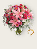 Flower - Pink lilies and Rose Mixed Bouquet - Spring Flower Arrangement Same Day Nashville Delivery