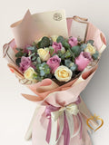 One Dozen Roses Arrangement - Mixed Color Roses Glass Vase Nashville