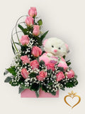 Flower - Pink Rose Baby Arrangement with Teddy Bear - New Baby Gift Basket Nashville