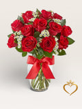 Dozen Red Roses in Glass Vase - Classic Rose Arrangement Nashville