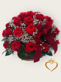 Red Roses in Basket - Fresh Rose Arrangement with Baby's Breath Same Day Nashville Delivery