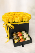 Luxury Yellow Roses & Chocolate Covered Strawberries Box – Spring Flower Gift | Nashville Delivery
