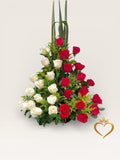 Red and Ivory Roses Vertical Arrangement - Modern Rose Display Same Day Nashville Delivery