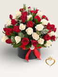 Red and White Roses Mixed Bouquet - Two Tone Rose Arrangement Same Day Nashville Delivery