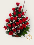 Red Roses with White Accent Flowers - Classic arrangement| Anniversary Gift