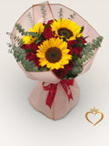 Sunflowers with Red Roses Hand Tied - Mixed Bouquet Same Day Delivery Nashville