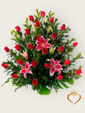 Red Roses and Pink Lilies Arrangement - Premium Mixed Bouquet Same Day Nashville Deliver