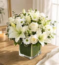 Serene White Lily & Rose Sympathy Arrangement