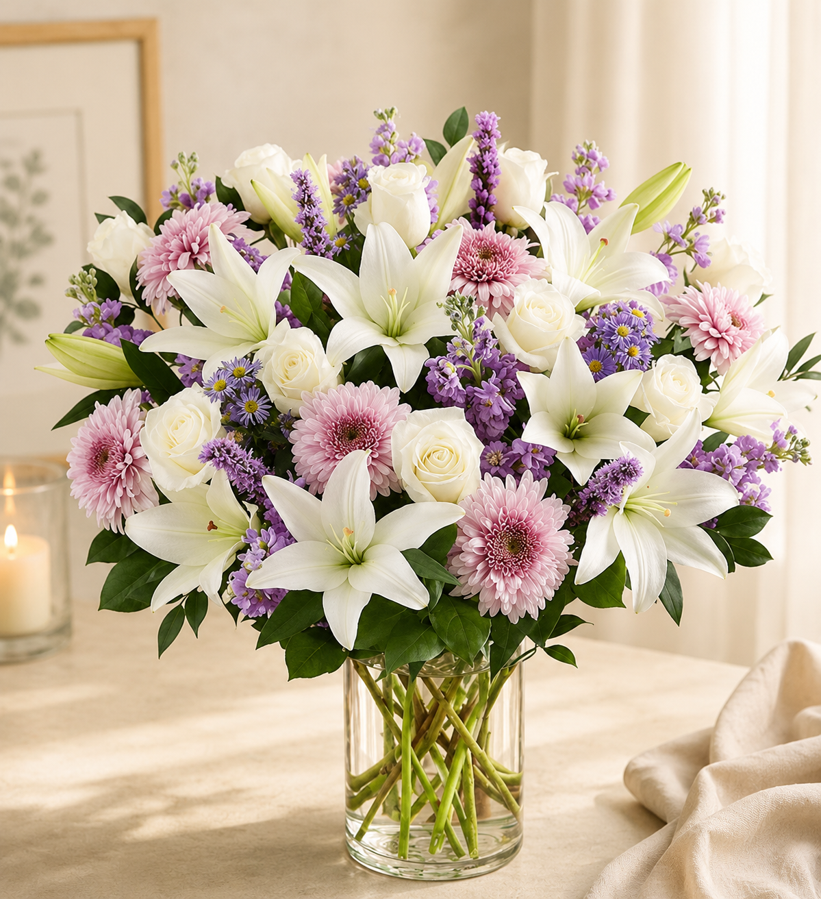 Lavender & White Lily Sympathy Bouquet