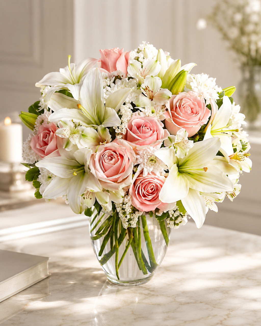 Blushing Elegance - Pink Rose & White Lily Bouquet