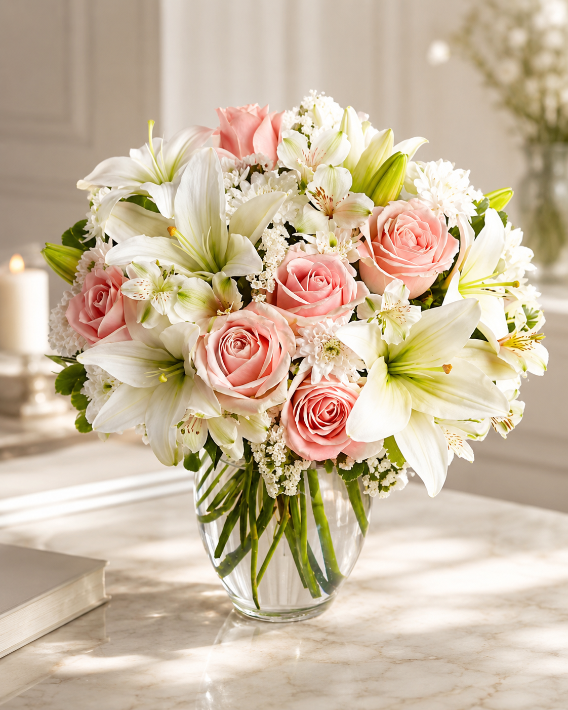Blushing Elegance - Pink Rose & White Lily Bouquet