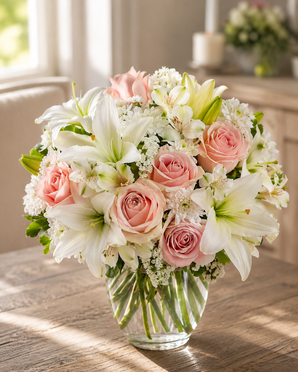 Blushing Elegance - Pink Rose & White Lily Bouquet