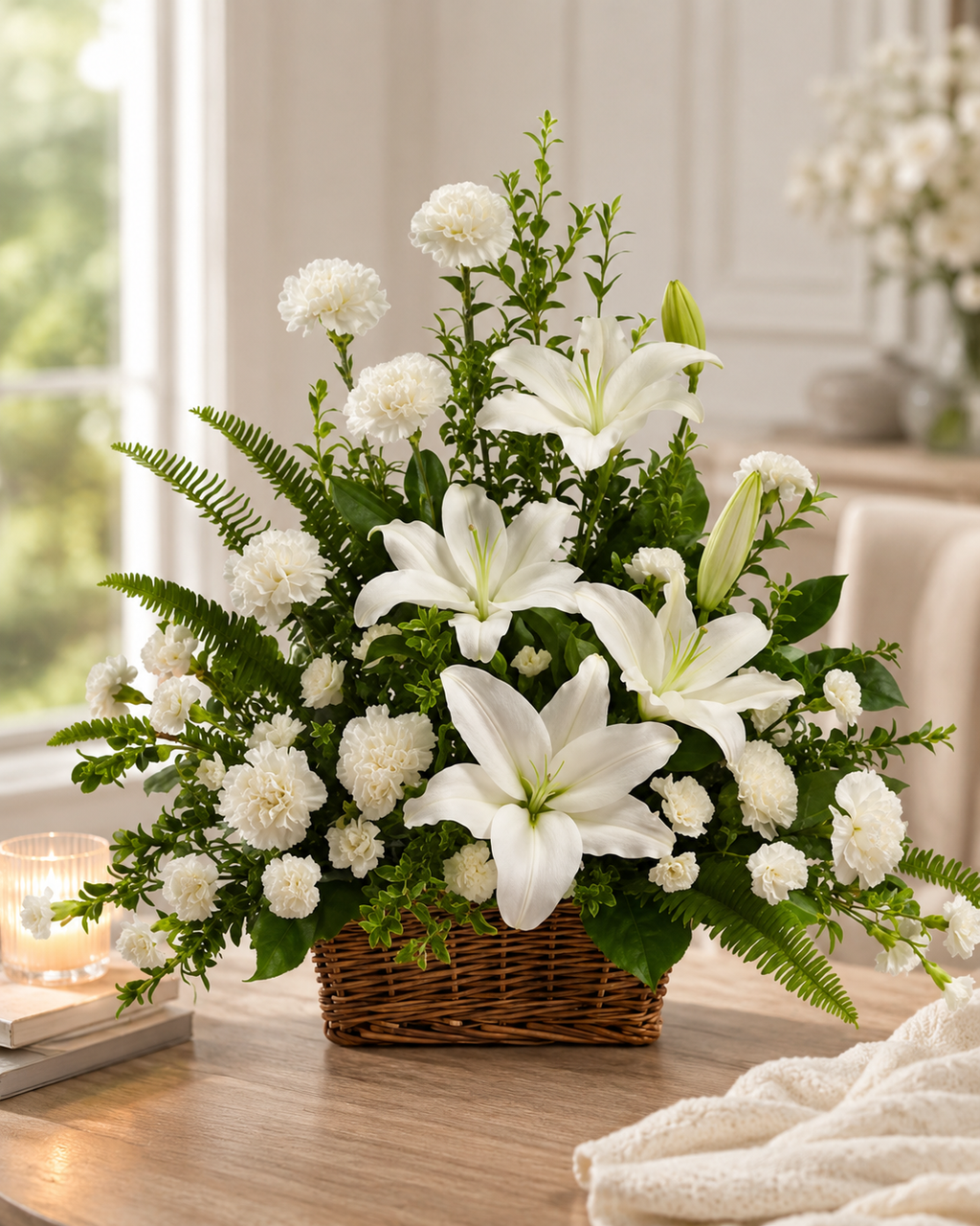White Lily & Carnation Sympathy Basket