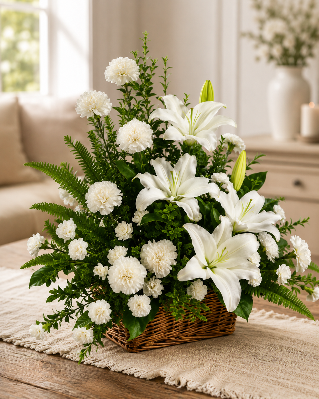 White Lily & Carnation Sympathy Basket