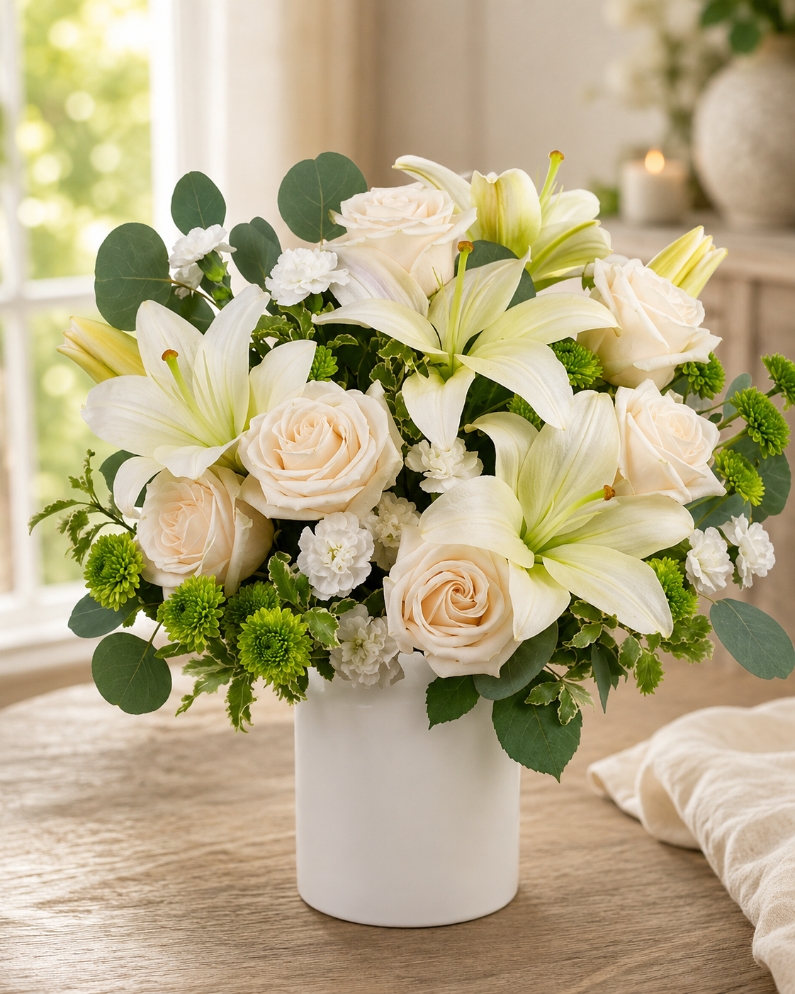 Eternally Elegant - Ivory Rose & White Lily Luxury Arrangement
