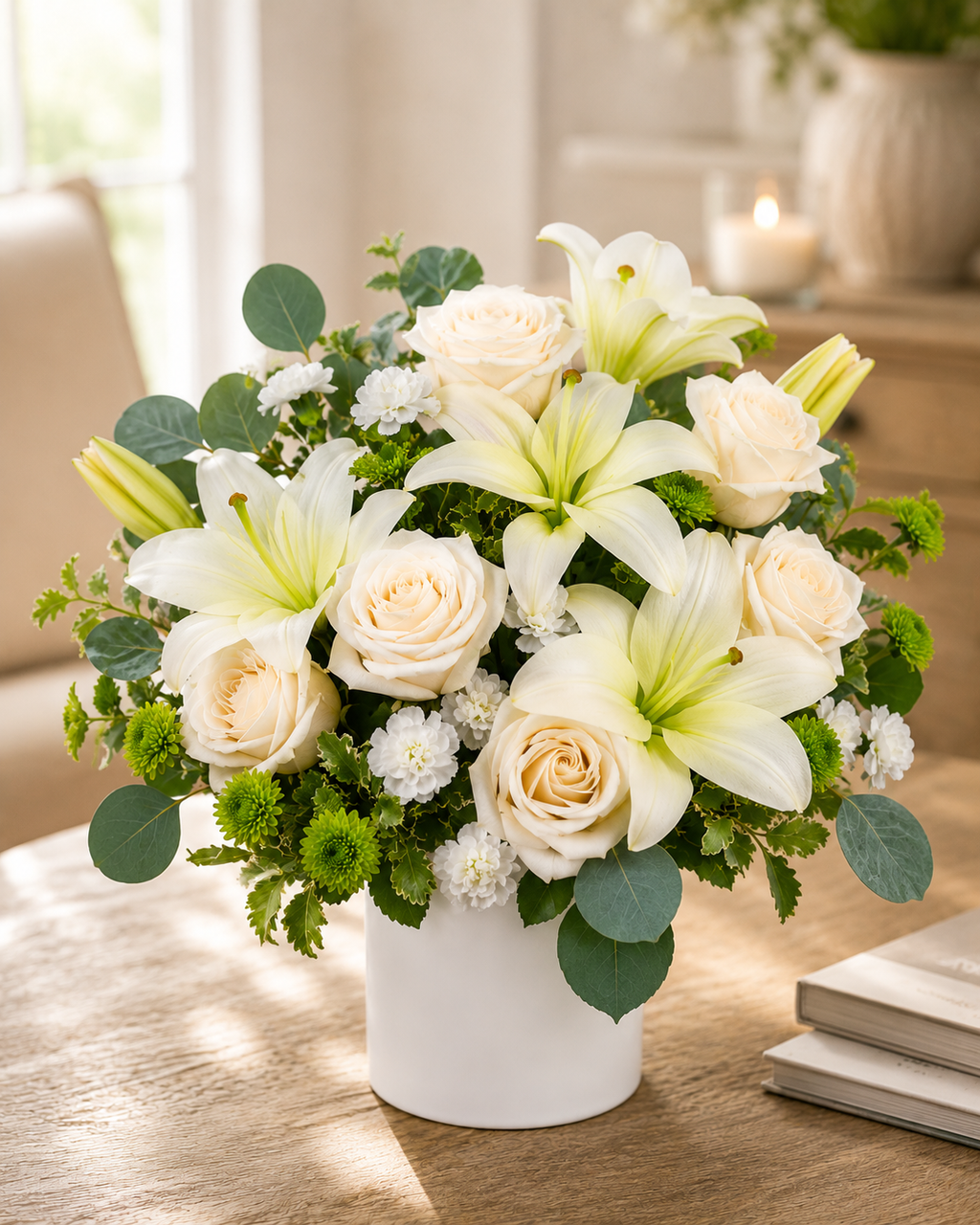 Eternally Elegant - Ivory Rose & White Lily Luxury Arrangement