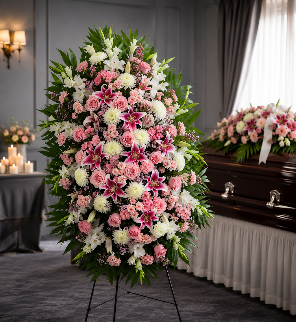 Pink Rose & Stargazer Lily Standing Spray