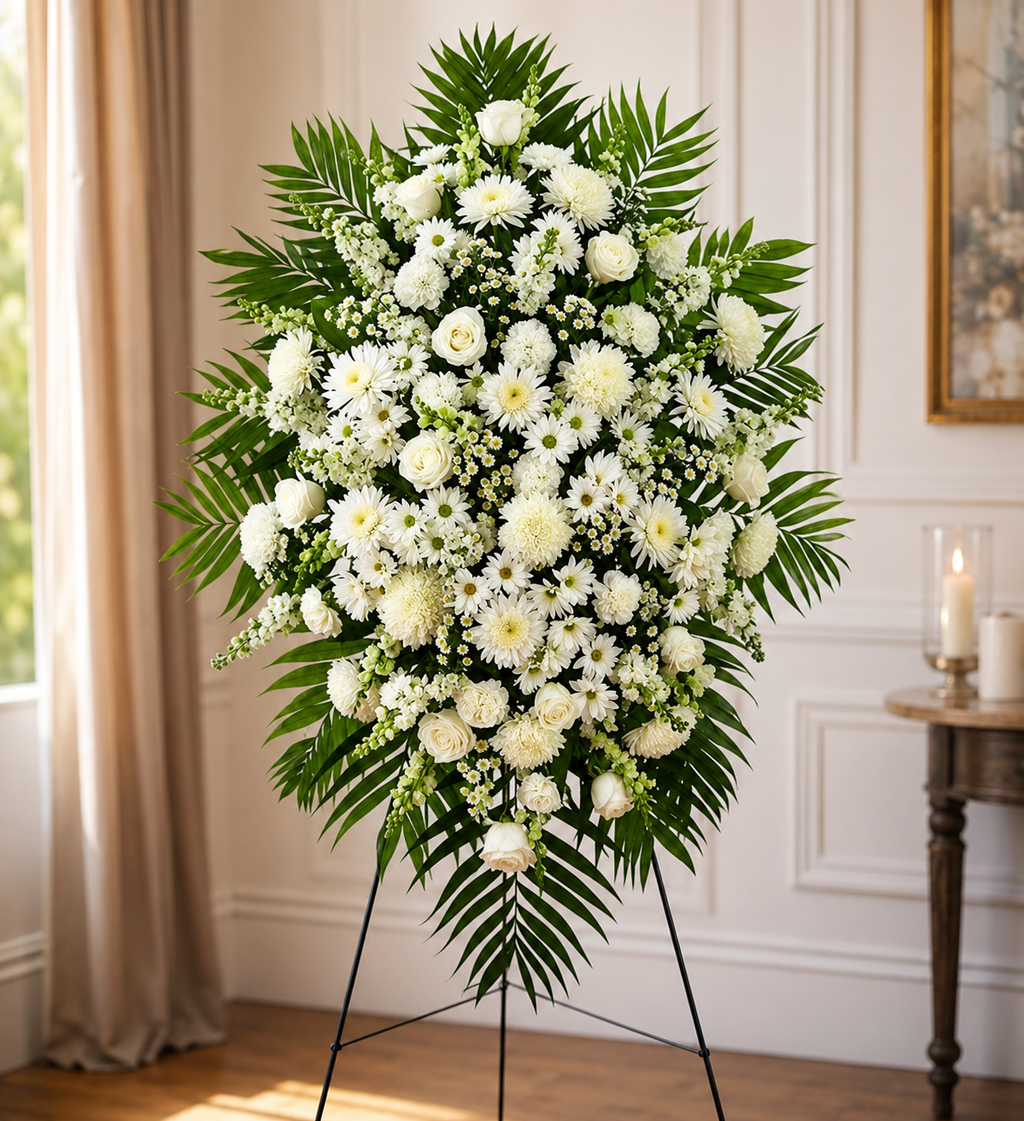 Pure White Standing Funeral Spray