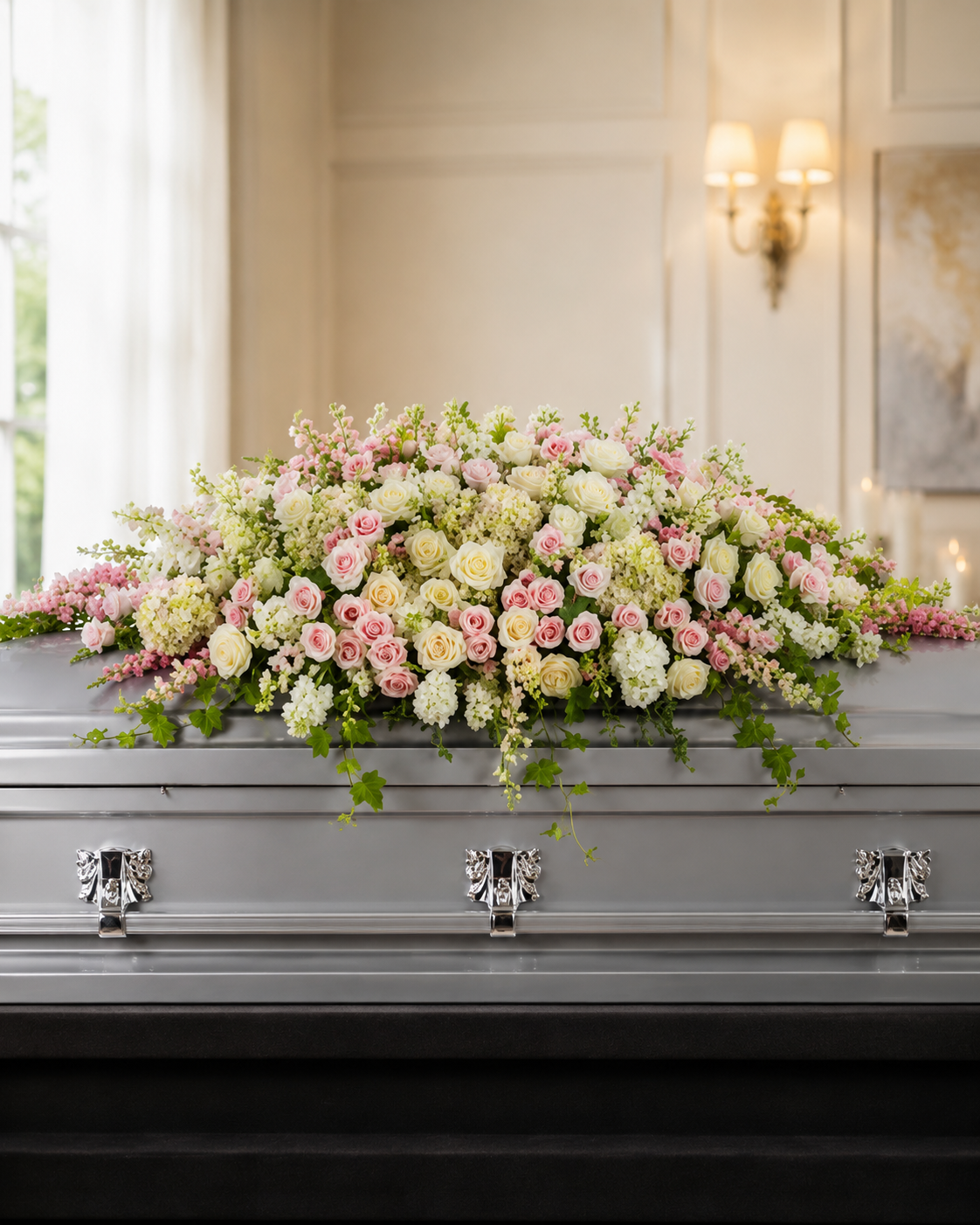 Blush Rose & Hydrangea Casket Spray