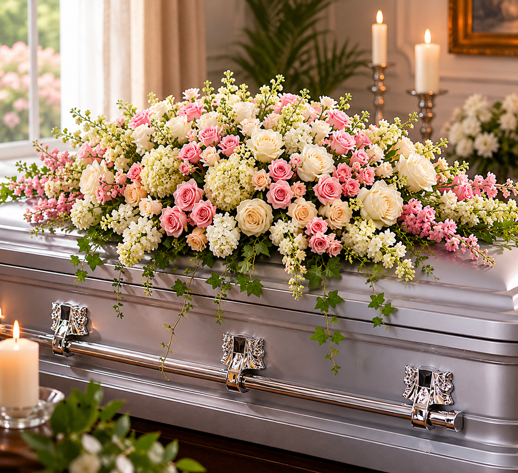 Blush Rose & Hydrangea Casket Spray