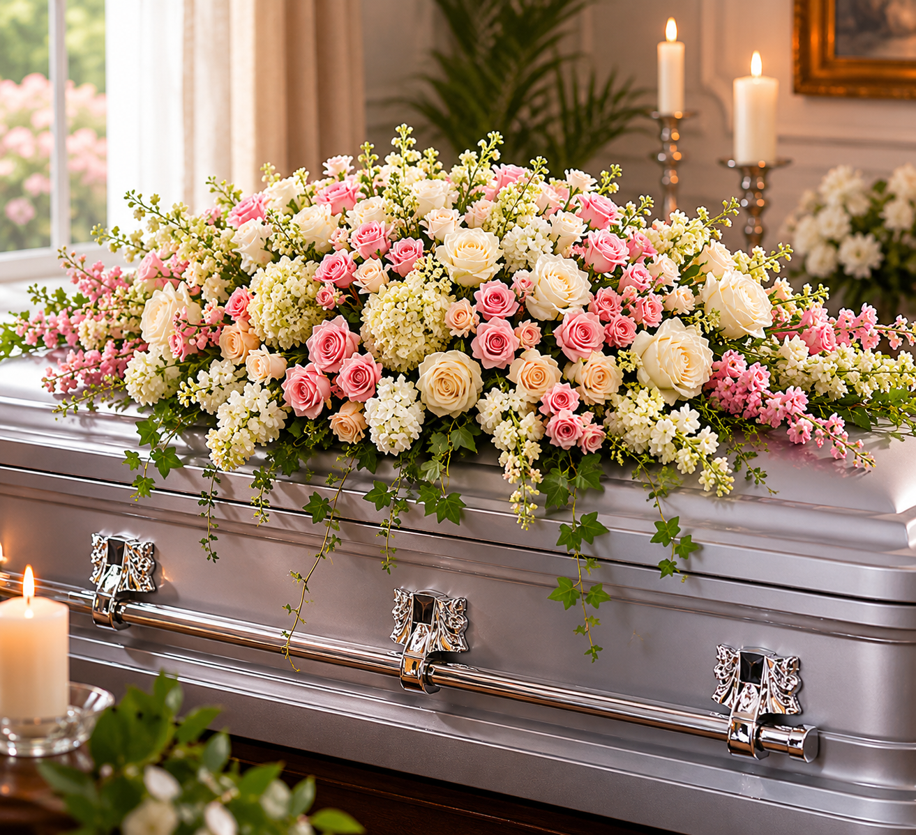 Blush Rose & Hydrangea Casket Spray