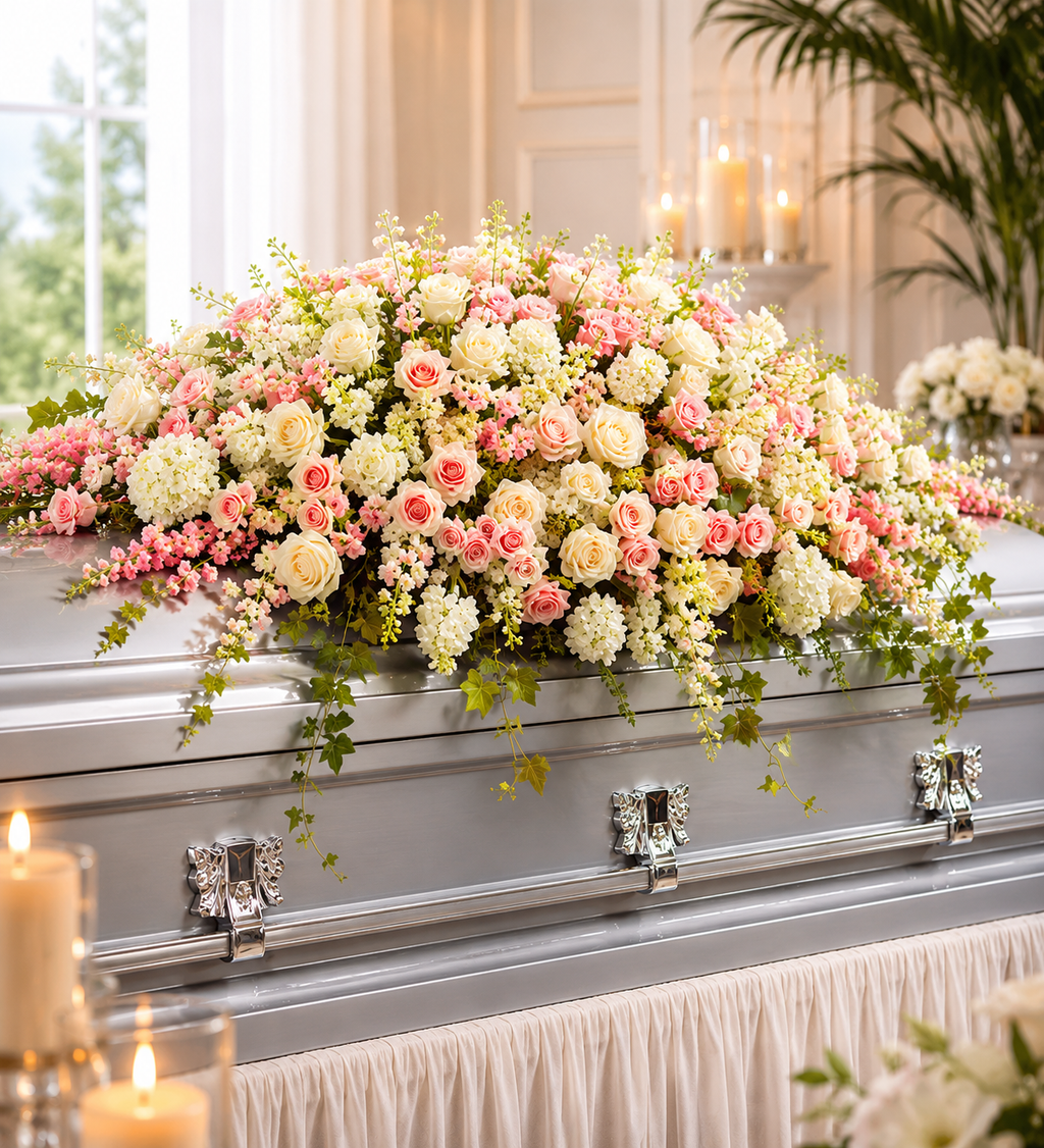 Blush Rose & Hydrangea Casket Spray