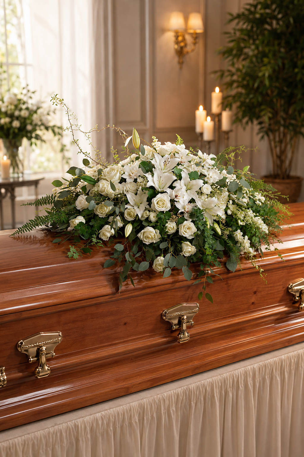 White Rose & Lily Casket Spray