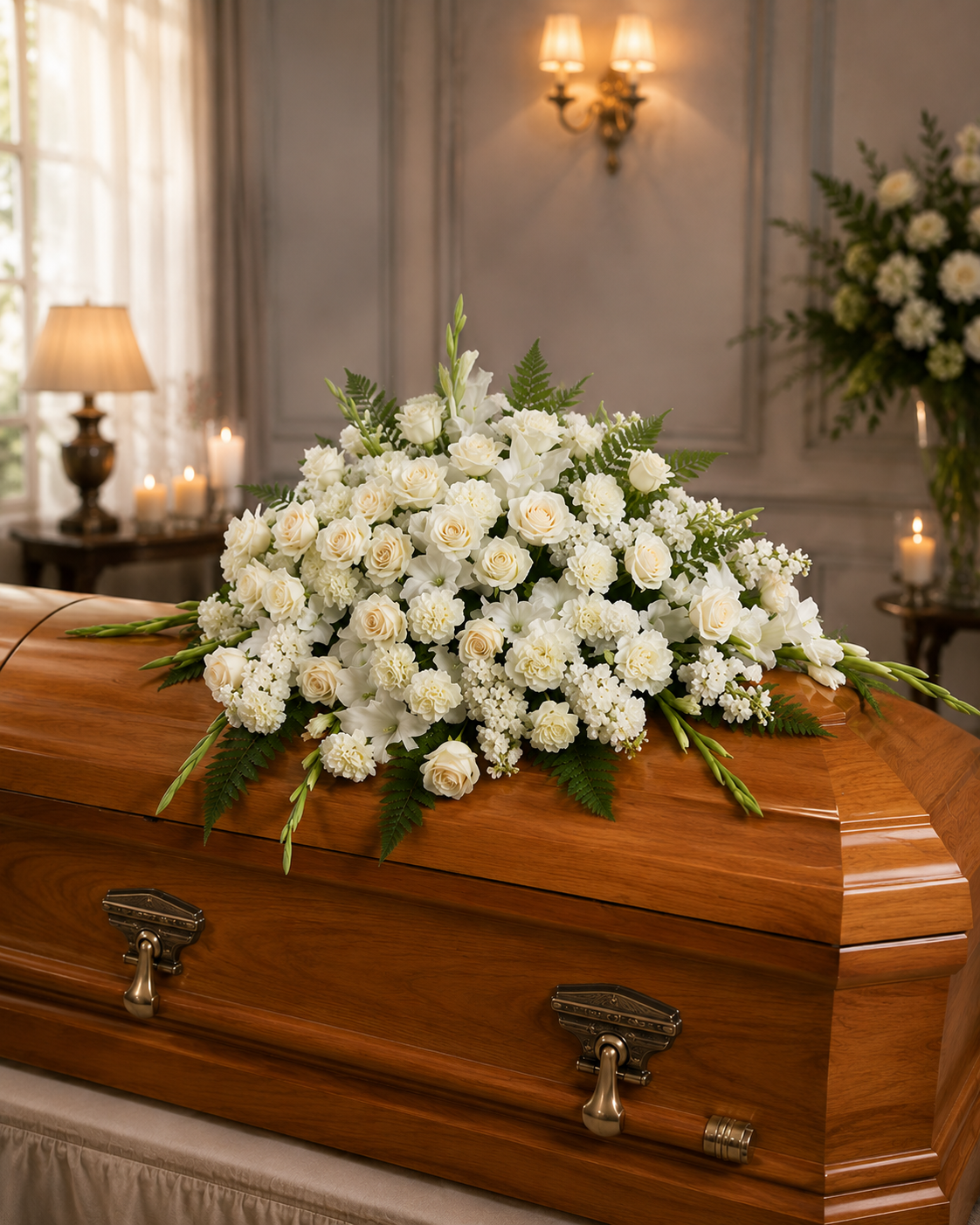 White Garden Casket Spray