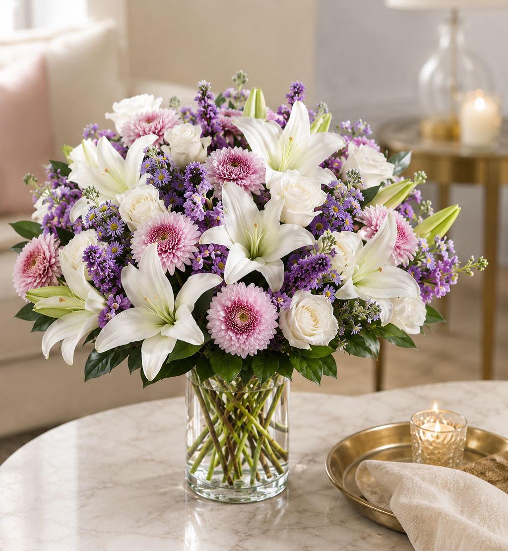 Lavender & White Lily Sympathy Bouquet