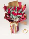 Dozen Red Roses with Fresh Eucalyptus - Classic Hand Wrapped Bouquet Same Day Nashville Delivery
