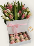 Tulip Luxury Box - Pink and White Tulips with Chocolate