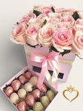 Luxury Box 25 Roses with Chocolate Strawberries - Gift Delivery