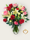 Flower - Spring Mixed Flower Bouquet - Red Pink Roses and Lilies Same Day Nashville Delivery