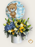 Flower - Baby Boy Flower Basket - Blue Hydrangea and White Roses Nashville Same Day Delivery